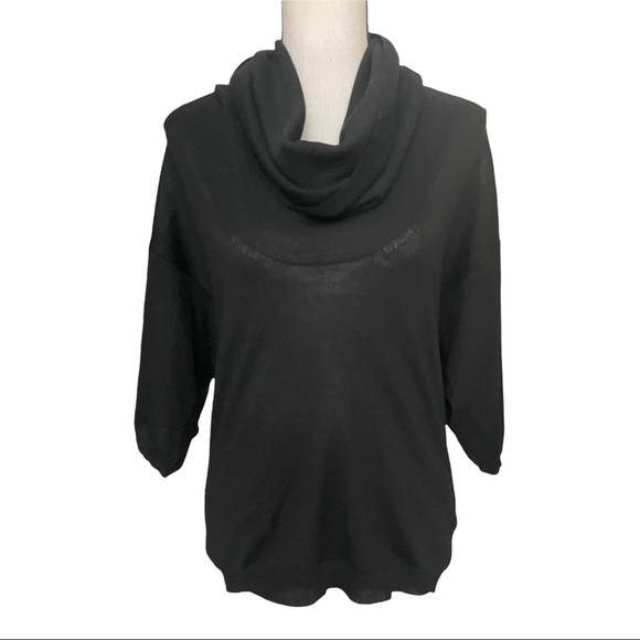 DKNY 100% merino wool Womens short sleeve black cowl neck ribbed size Small - Picture 1 of 10